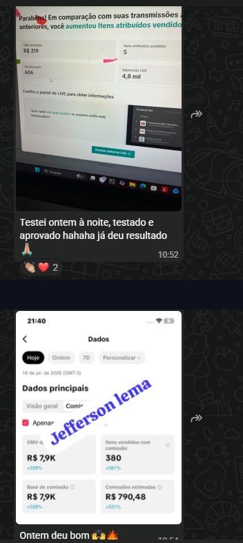 Print de conversa confirmando que o operador testou o NITO LIVE e já teve resultado
