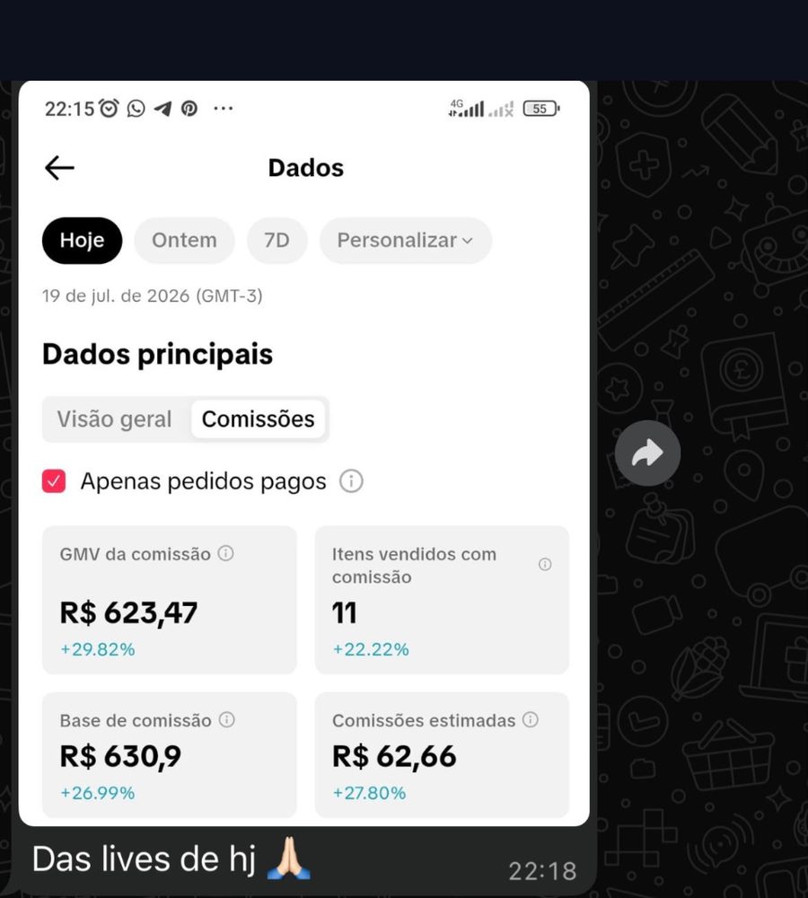 Print do painel de análise de transmissão ao vivo mostrando GMV de R$224,28 e 56 espectadores